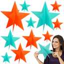 Sinload 45 Pcs 3D Glitter Star Decorations Back to School Work Stars Centerpiece 3 Sizes Standing Hanging Decor for School Centerpiece Starry Movie Night Themed Party Decor(Birthday,Multicolor)