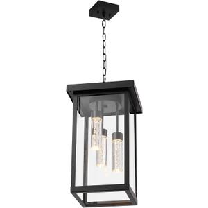 LOUSACE LED 3 Lights Outdoor Pendant Light for Porch, Large Black Exterior Hanging Light Fixtures with Clear Glass, Modern 5CCT Dimmable Outside Chandelier Pendant Porch Lights for Entrance Foyer