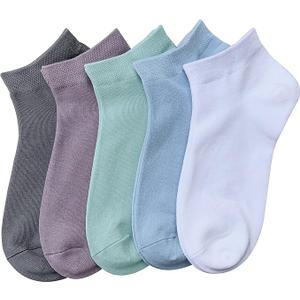 SERISIMPLE Women Viscose Bamboo Ankle Socks Low Cut Thin Sock Lightweight Pastal Color Soft Sock 5 Pairs (Large)
