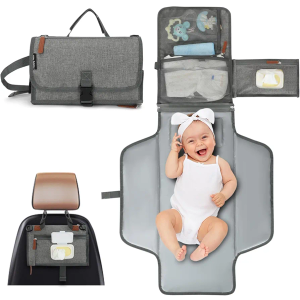 Portable Changing Pad for Baby - Memory Foam Diaper Changing Mat with Wipes Pocket, Waterproof PEVA & Easy Clean - Compact Fold, Stroller & Shoulder Strap - Travel Diaper Clutch for Newborn