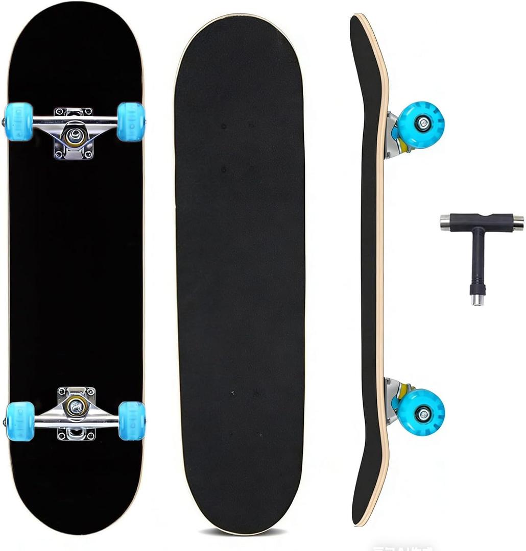 Complete Skateboards- Standard Skateboards for Beginners Kids Boys Girls Teenager- 31''x8''Double Kick Concave, Fascinating Cool, Solid&Durable