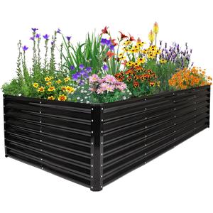 JERIA 842ft Galvanized Raised Outdoor Metal Raised Garden Bed, Rectangular Deep Root Planter Box for Vegetables, Flowers, Herbs (Black)