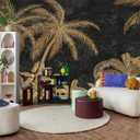 YIHWM -Gold Palms Botanical Backdrop Large Fabric Wallpaper Retro Tropical Plant Bedroom Bathroom Wall Mural- 91"x65"（ not Peel and Stick）