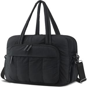 Gym Bag for Women,35L Lightweight Duffel Bag for travel with Multiple Pockets Personal Item Bag Water Resistant Weekender Overnight Carry on Bag fit Laptop 16" (1-Black)