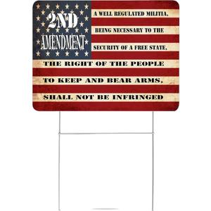 2nd Amendment USA Flag Old Glory United States of America Yard Sign Double Sided With Stake - Large, 17 Inch By 13 Inch for Military Veteran Patriotic