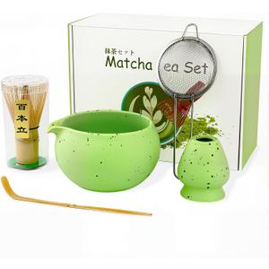 Matcha Whisk Set,5 Pcs Matcha Set,Matcha Kit for Ceremony,Tradition Tea Set for Making Breakfast/Latte,Matcha Whisk Set with Bowl(Chawan)/Whisk and Stainless Sifter,Gift for Family/Friend