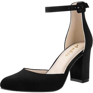 Ankis Black Platform Closed Toe Heels for Women, Womens Heels Closed Round Toe Chunky Block Pumps Shoes, Size US 6.5