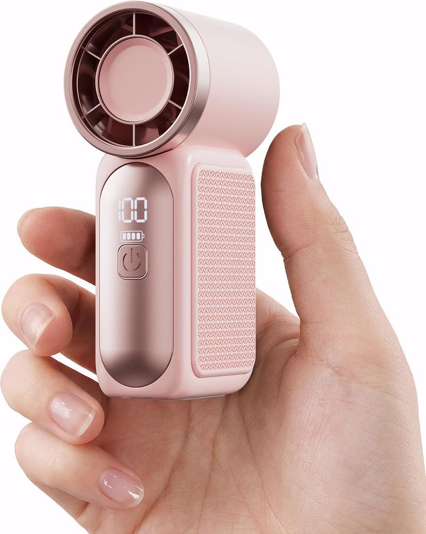 Gaiatop Portable Handheld Mini Fan, 6 Speeds 16900 RPM High Velocity Personal Fan with LED Display, USB Rechargeable, Mini Fan with Lanyard for Makeup, Travel, Outdoor Fan for Women Girl Gift, Pink