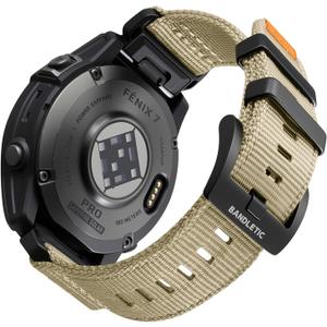 Bandletic Compatible with Garmin Instinct Watch Bands - Tactical Military Rugged Nylon Sport Quick Fit 22mm Watch Strap for Fenix E/8/7/6/5/Forerunner 965/955/945/935/745/Epix 2/Approach S70/S62/S60 (Khaki)