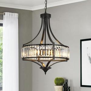 CNRATYE 20" Modern Farmhouse Crystal Chandeliers for Dining Room, 5-Light Black Antique Pendant Chandelier, Contemporary Hanging Light Fixture for Living Room Bedroom Foyer Kitchen Island Entryway, Black