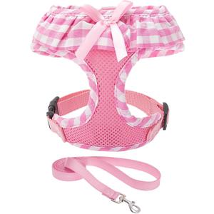 EXPAWLORER Cute Dog Harness and Leash Set - Pink Girl Dog Harness Checkered Step-in Design, Easy Adjustable No-Choke Lightweight Breathable Vest for Puppy Small Dogs Cats Outdoor Walking, Small