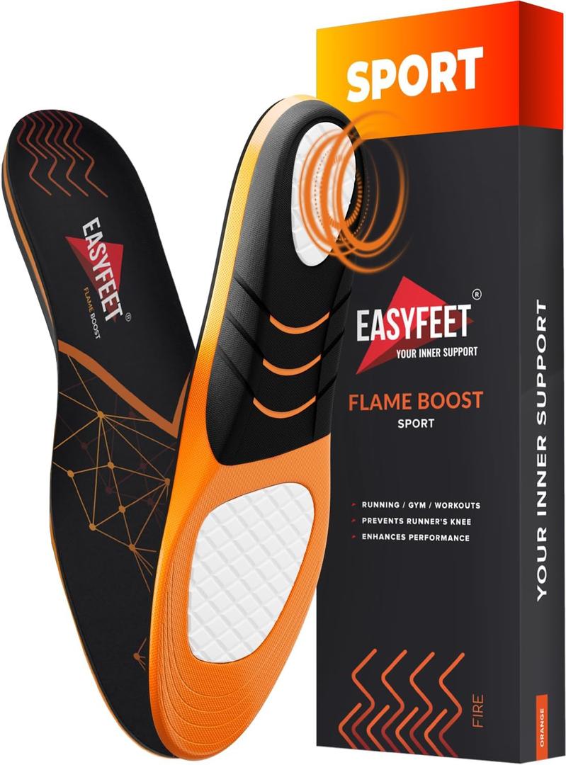 Running Athletic Shoe Insoles Men Women - Sport Insole - Shock Absorption Inserts - Walking Hiking Hockey Tennis Basketball - Orthotic Comfort Cushions Inserts Sneakers, Black, XS (Men 4.5-6.5/Women 5.5-7.5)