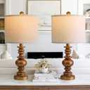 BOBOMOMO 20" Antique Gold Table Lamps Set of 2  Handcrafted Vintage Bedside Lamps with Linen Shades, Elegant Farmhouse Lamps for Bedroom, Living Room, or Entryway  Perfect for Compact Spaces