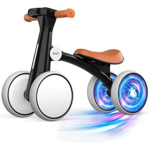 Baby Balance Bike for 1-3 Years (10-36 Months) with Colorful Lighting Wheels & Music, Soft Seat, 4 Silent No-Pedal Wheels  Ideal Toddler Gift for Birthday/First Bike (Black)