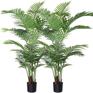 Fopamtri Artificial Areca Palm Plant 5 Feet Fake Palm Tree with 17 Trunks Faux Tree for Indoor Outdoor Modern Decoration Dypsis Lutescens Plants in Pot for Home Office (Set of 2)