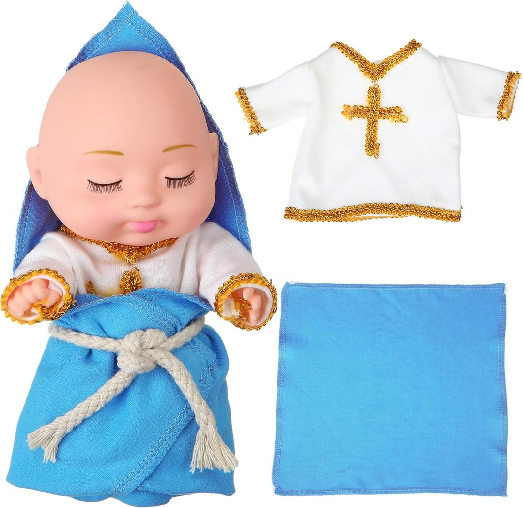 Sosation Nativity Jesus 8 Inch Baptism Plush Decor with Clothes Cute Jesus Gifts for Christmas Party Christian Home Church Decor Religious Baptismal Gifts