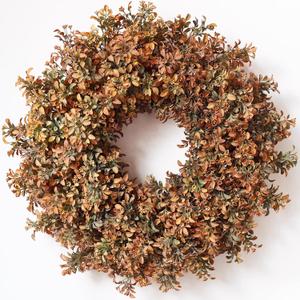 26" Artificial Fall Boxwood Wreath for Front Door Decoration(Autumn Orange)