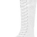 Momuk Fashion Girls Canvas Boots Knee High Sneakers Causal School Shoes Applicable for Both School Dresses or Casual Occasions for Women Size 8 B(M) US White