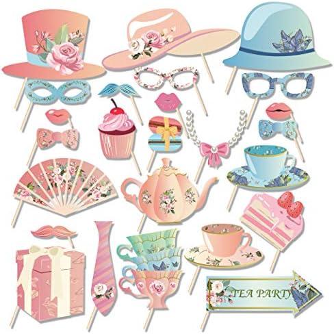 CC HOME 25CT Tea Party Photo Booth Props,Floral Party Supplies,Tea Garden Party Decorations Pack of 2