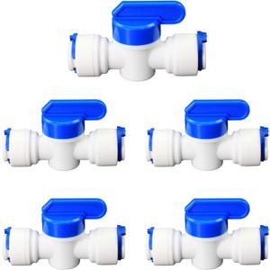 Water Purifier Stop Valve, 3/8" Push-to-Connect Fitting for Water Purifier PE Tube, Push-to-Connect Pipe Fitting, Compatible with RO Water Filtration, Pre-Purifier, Refrigerator Plastic Adapter (5PCS)