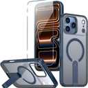 Magnetic for iPhone 17 Pro Max Stand Case with Screen Protector, [Full Camera Protection] (Compatible with MagSafe) Military Grade Drop Protection, Translucent Matte Bumper Cover Case, Blue
