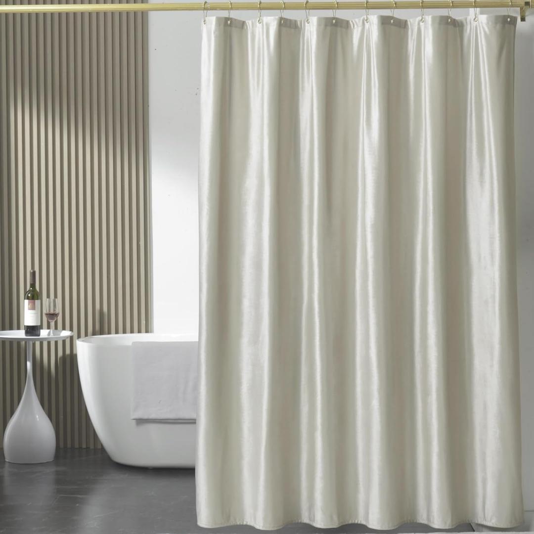 Off White Velvet Shower Curtains for Bathroom,260 GSM Heavy Duty Fabric Luxury Shower Curtain with Hooks, Thicken, Washable, Waterproof for Hotels, Bathtubs, 72 x 72 inches