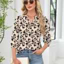 Rapbin 3/4 Length Sleeve Womens Tops 2025 Summer Fall Henley V Neck Button Down Tunic Shirts Casual Business Blouses (M)