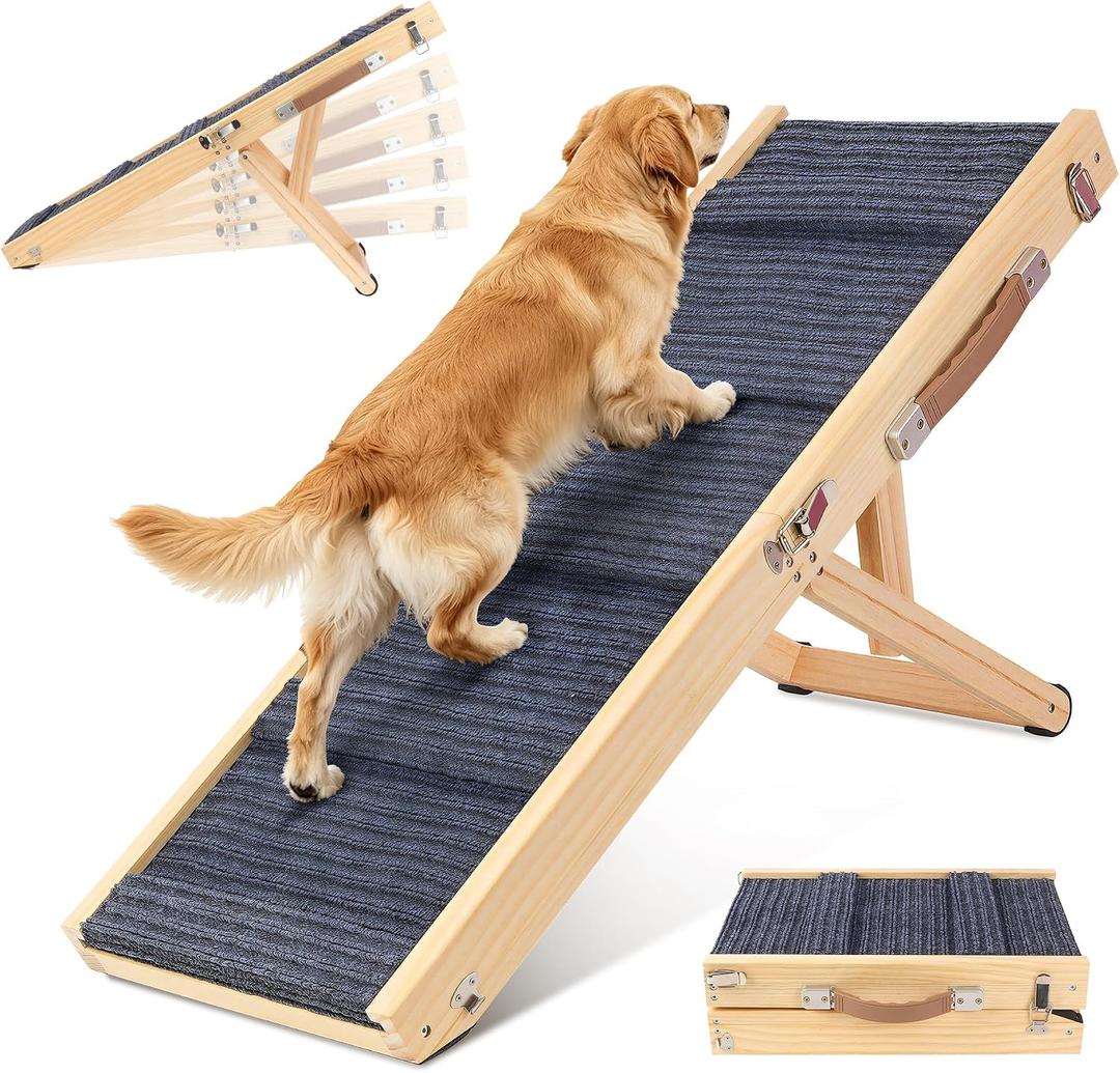 Dog Ramp for Bed, 24" H Adjustable Folding Ramp for Dogs to Get on Bed, Solid Wood Dog Ramps for Small & Medium Dogs, Non-Slip Waterproof Easy Storage for Bed Couch - (L 38" ×W 16")