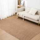 Aimuan Checkered Print Area Rug Cute Checkerboard Rugs Soft Shaggy Carpets Back Non-Slip Mat for Kids Bedroom Living Room Nursery Home Decor (Khaki, 5x8ft)