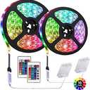HIKENRI 6.56 feet Battery Powered LED Strip Lights, DIY Indoor and Outdoor Decoration, Waterproof, 24 Keys Remote, 2 Pack