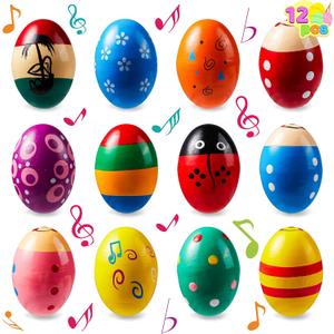 JOYIN 12 Packs 1.9''*2.7" Wooden Egg Shakers Maracas Percussion Musical for Party Favors, Classroom Prize Supplies, Musical Instrument, Basket Stuffers Fillers, Easter Hunt