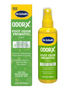 Dr. Scholl's ODORX FOOT ODOR PROBIOTIC SPRAY, 4 oz // Immediately Eliminates The Worst Odors  Prevents Embarrasing Odors From Returning  Restores Skin's Microbiome