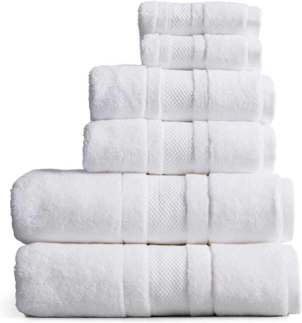 Springtree Home Luxury 100% Cotton Bath Towels Set | 100% Zero Twist Cotton | Premium Bath Towels | Ultra Soft Thick Plush & Highly Absorbent | Luxury Hotel & Spa Bathroom Towels | 6 Piece Set - White