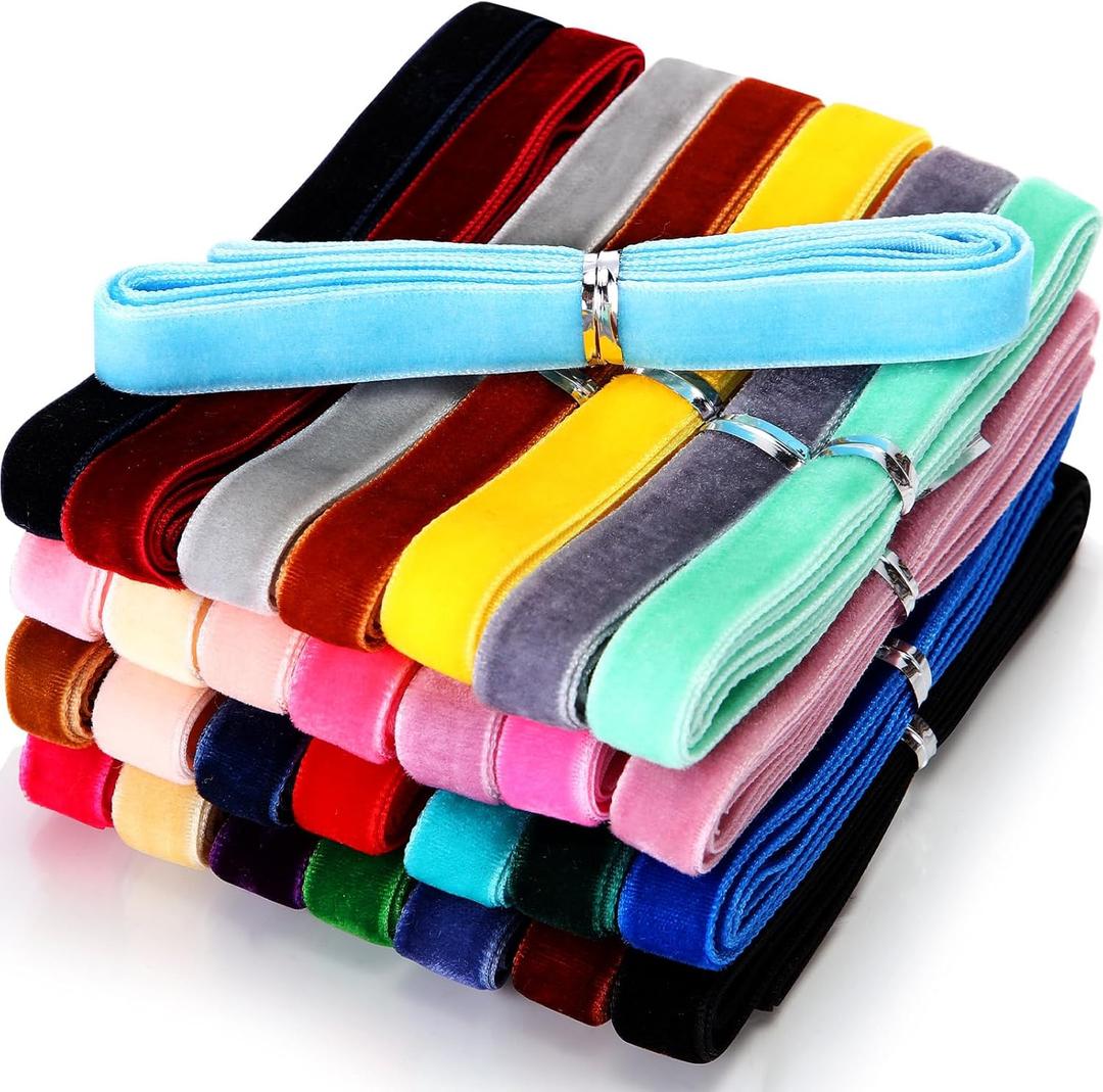 Syhood 30 Yards 3/8" Velvet Ribbon Assorted Colors Bulk for Gift Wrapping Craft DIY Hair Bow Tree Wreath Bows Door Garland Wedding Decor (Multicolor)