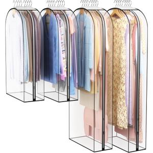 Clear Garment Bag for Hanging Clothes 10 Gusseted, 40&60 Suit Bags for Open Closet Storage Plastic Clothes Cover for Coat, Dress, Shirts, Fur, Jacket, Wardrobe Protectors, 4 Pack