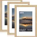 11x17 Poster Frame, Natural Oak Wood Frame with 8x12 Mat, 3 Pack