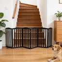 Freestanding Dog Gate Indoor,Doggie Gate Foldable Pet Gates for Doorways,Stairs or Hallways, Wooden Black Pet Gate for the House, Pet Fence with Support Feet Included,32 "Height-6 Panels