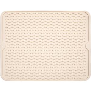 Silicone Dish Drying Mat for Multiple Usage, Easy clean, Eco-friendly, Heat-resistant Dish Drainer Mat for Kitchen Counter,Sink,Refrigerator or Drawer liner (18" x 16", BEIGE)