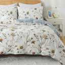 Zusbest Vintage Printed Duvet Cover Set Queen Size 100% Cotton Floral Bedding Wildflower Botanical Pattern Comforter Cover Brown Beige Reversible Bed Cover Crisp Soft All Season 3Pcs, Queen (Meadow Whispers)