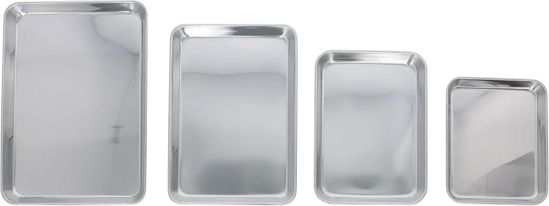 Takagi Stainless Steel Square Tray, Set of 4, Bulk Purchase, Cooking, Frying, Silver, Stackable Rectangular, Cooking Bat, Tray