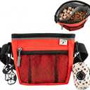 Dog Training Treat Pouch, Training + Walk Kit, Easy Clean Seperate Treat Storage, 3/4 Cup Each Side, Crossbody, Clip On, Waist, Magnetic, Poop Bag & Waste Clip, Hands Free- Flour. Orange Small 5x5