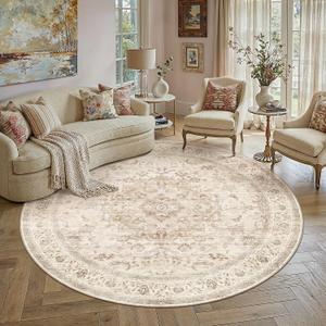 5R Beige Washable Round Rug Non Slip Vintage Carpet
Low Pile, Durable, Soft, Lightweight Rug for Living Room, Kitchen, Bedroom, Nursery, Office, Dining Room, Hallway, Home Decor