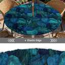 Round Outdoor Tablecloth with Zipper and Umbrella Hole, Fitted Table Cloth with Elastic, Oil Waterproof Tablecover for Patio Picnic Camping Garden Fits 32"-36" Round Table, Palm Tree