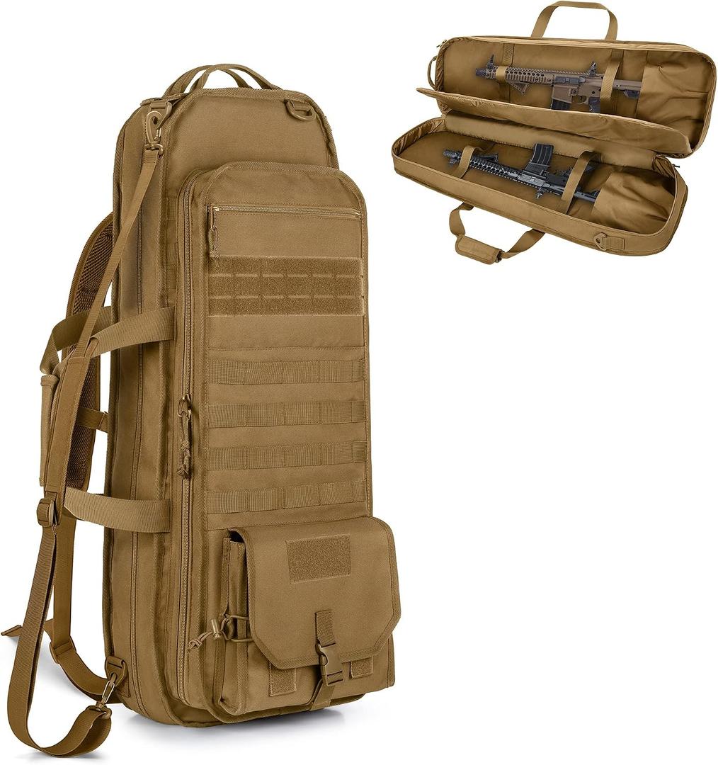 GOBUROS Tactical Rifle Bag Backpack Fits 28 inches Rifles, Soft Rifle Case with 3 Magazine Holders, Padded Shoulder Straps, Lockable Zipper and Molle System for Hunting and Shooting