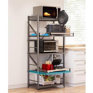 5-Tier Pull Out Bakers Rack for Kitchen, Microwave Stand with Storage, Baker's Rack with Wheel, Adjustable Kitchen Storage Shelf, Rolling Utility Storage Cart, 23.6''W