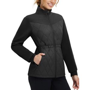 baleaf Women's Puffer Jackets Lightweight Winter Warm Stand Collar Water Resistant Golf Quilted Jacket 4 Pockets Black Large