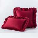 GIGIZAZA Ruby Red Decorative Throw Pillow Covers, 16x16 Velvet Ruffle Cushion Pillow Covers for Sofa Couch Set of 2