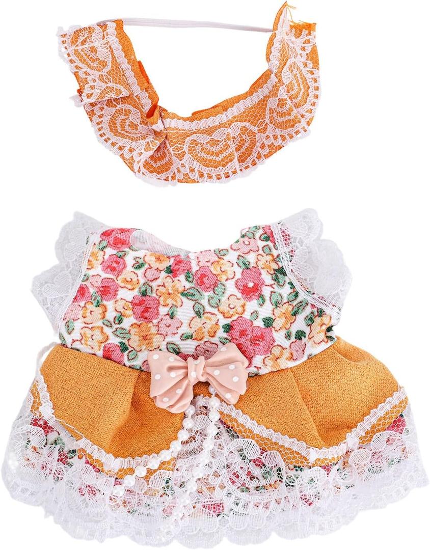 17cm Doll Clothes Set, Cute Orange Dress & Headband Kawaii Dolls Outfit Adorable Clothing Accessories for Girls & Collectors (No Doll)