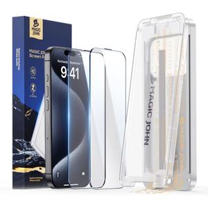 MAGIC JOHN 3rd Gen Upgraded for iPhone 15ProMax Screen Protector 6.7 Inch,HD Clear,Shatterproof Tempered Film,Auto Dust-Elimination,Bubble Free,Easy Installation,2 Pack