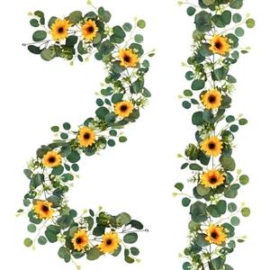 Uieke 1Pack Artificial Sunflower Garland, 6ft/Strand Silk Sunflowers Hanging Vines Flowers Garland with Green Leaves for Room Kitchen Garden Birthday Wedding Baby Shower Party Table Decor
